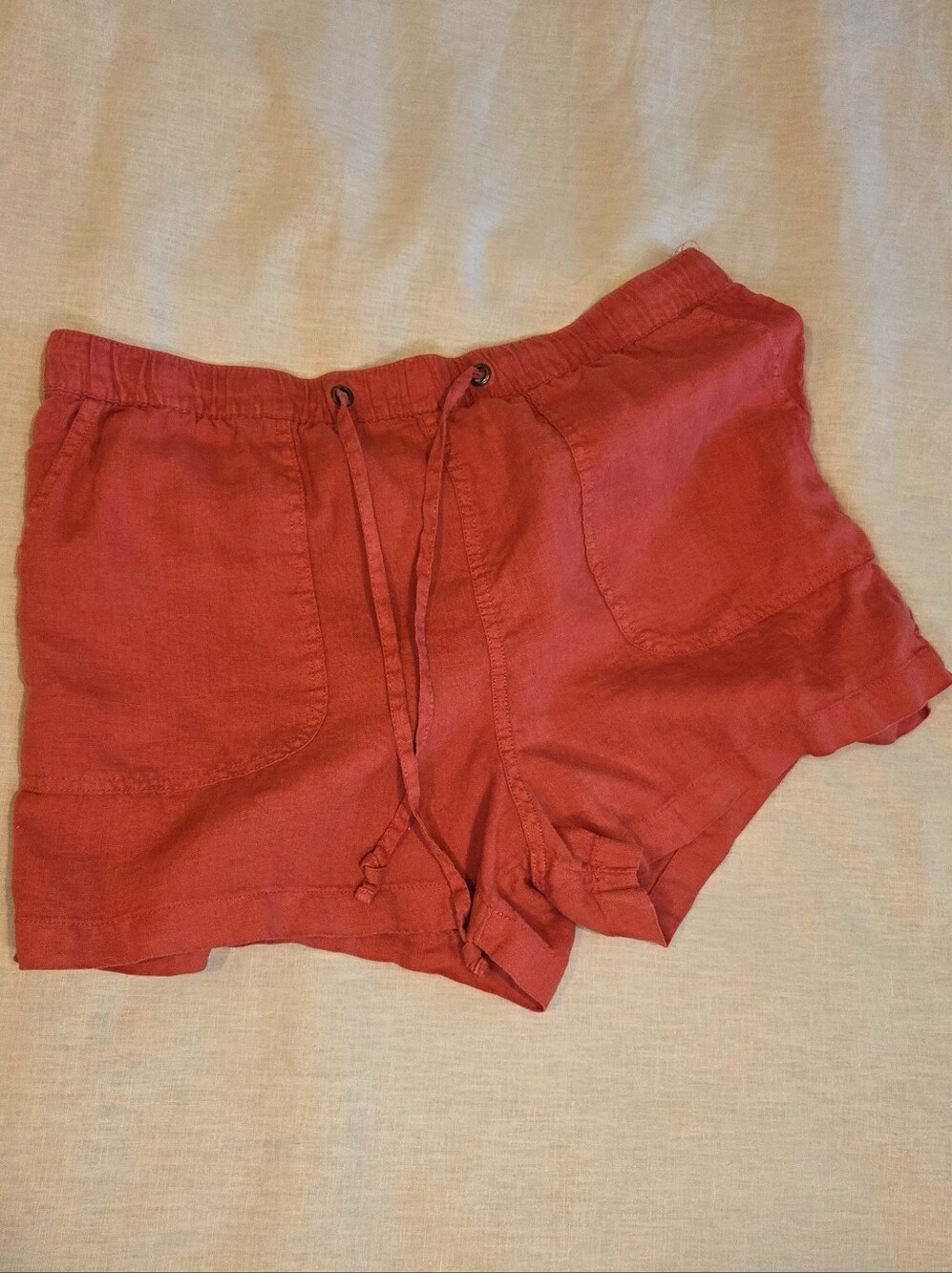 C&C California 100% Linen Shorts Red Coral Elastic Waist Drawstring Summer Coast